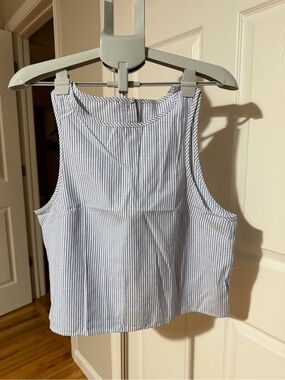 Striped Blue & White Sleeveless Crop Top